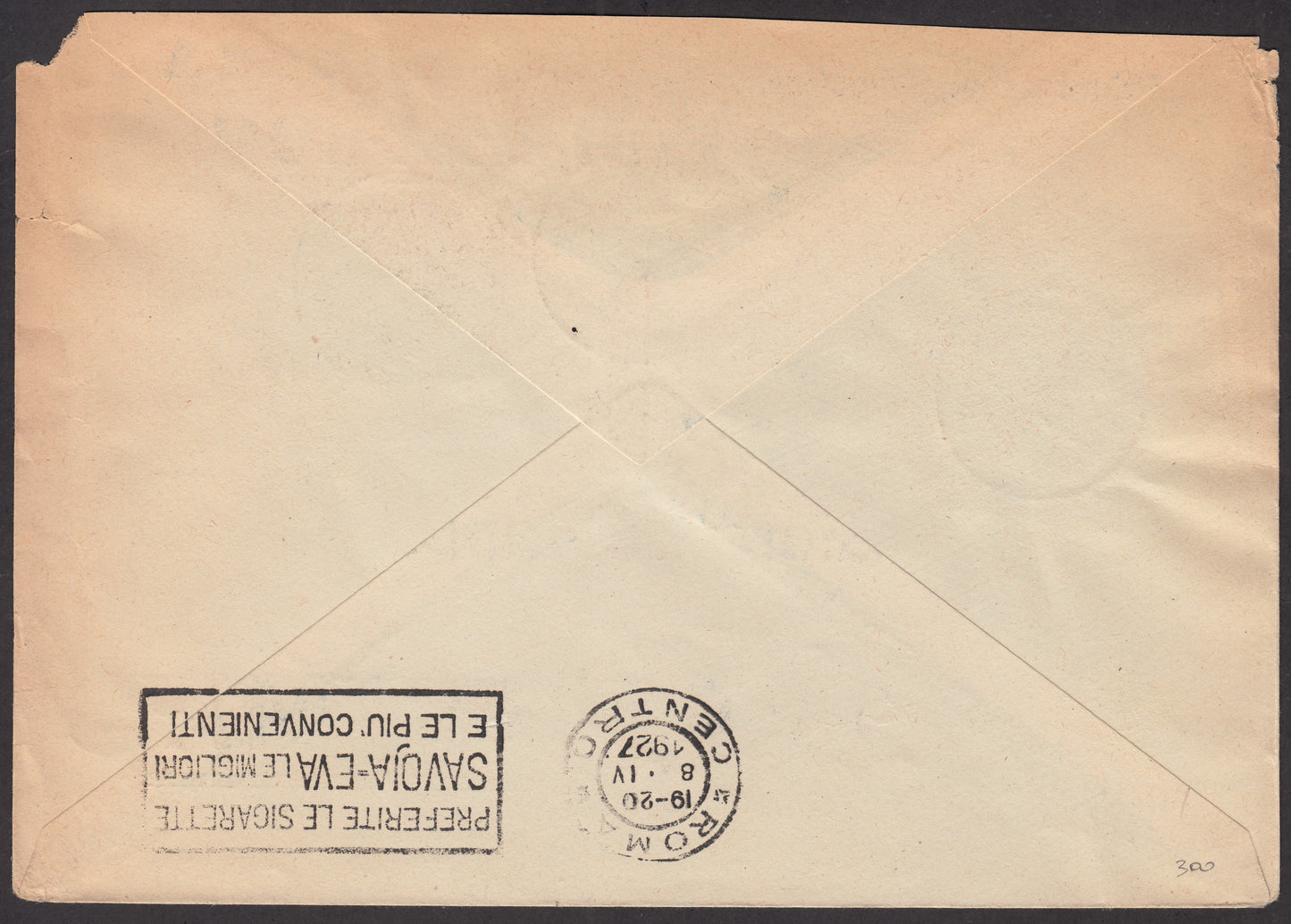 1927 - First regular airmail journey Venice - Rome 8/4/1927 cn Volta c. 60 brown + P.Aerea c. 60 gray (212 + A3) 