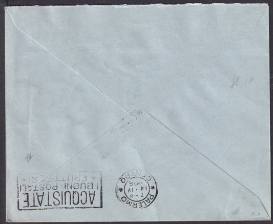 1926 - First flight Genoa Palermo 13/4/1926 with postage made by MIchetti c. 60 carmine + Airmail c. 60 gray (111 + PA3) 
