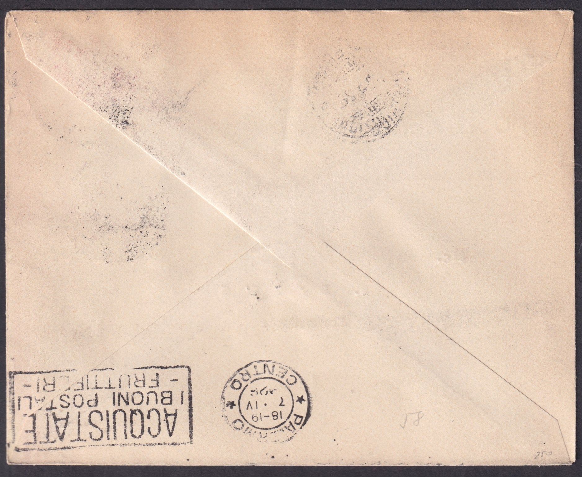 1926 -Primo Volo Inaugurale Posta Aerea Genova-Roma-Napoli-Palermo 22/5/26 affrancato con Francescano c. 60 carminio due esemplari + segnatasse c. 30 ocra e carminio (195 + Tax23)