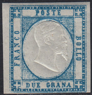 PN196 - 1861 - Effigie di V.E. II volta a destra, 2 grana azzurro nuovo con gomma originale integra (20b)
