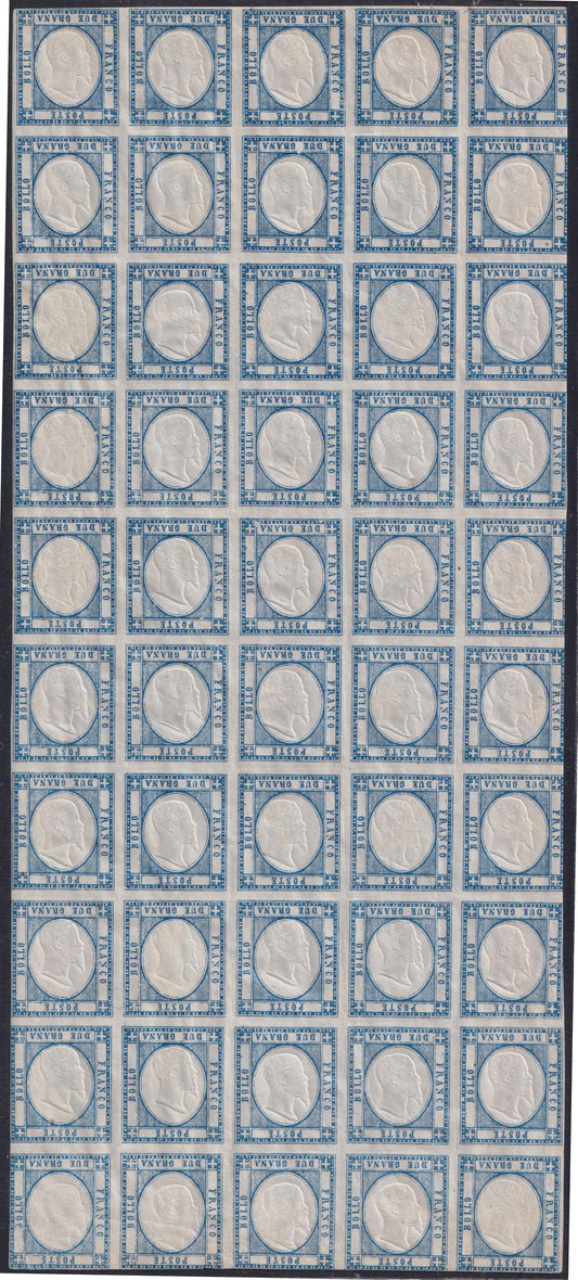 PN238 - 1861 - Neapolitan Provinces, 2 blue grain complete sheet of 50 copies with upside down effigy, new with rubber (20f)