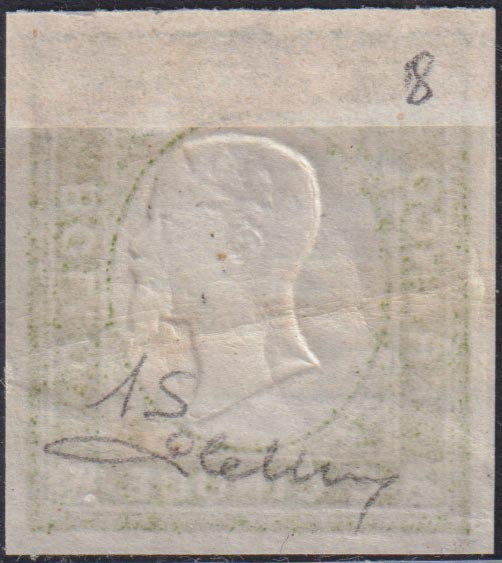 1861 - 1 black grain, copy with triple effigy, new with original rubber (19 AD). Cardillo certificate.