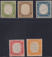 PN251 - 1861 - Non emessi, serie di 5 esemplari nuovi con gomma integra, grande qualità (1/5)