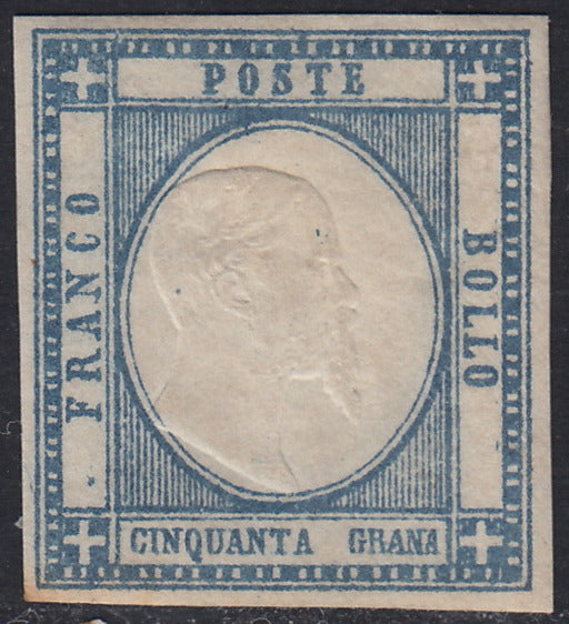 PN87 - 1861 - Effigie di V.E. II volta a destra, 50 grana ardesia oltremare nuovo con gomma (24d)