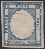 PN87 - 1861 - Effigie di V.E. II volta a destra, 50 grana ardesia oltremare nuovo con gomma (24d)