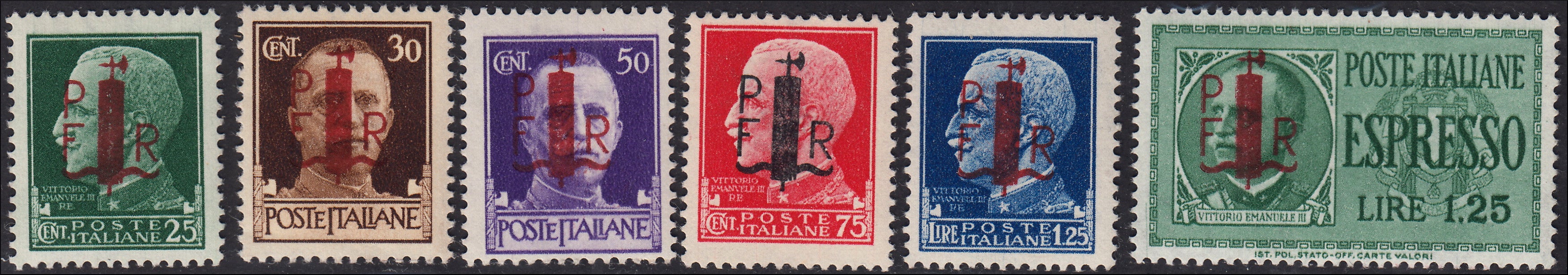 PP1175 - 1944 - Serie emessa per ordine della Segreteria Politica del Fascio di Alessandria, 6 vaori nuovi gomma integra (1/6)