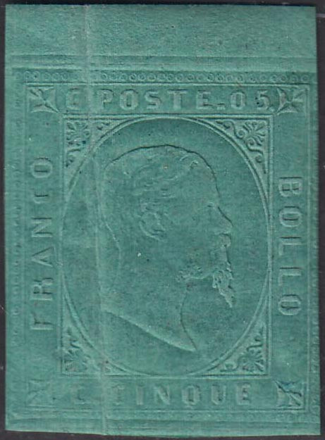 PP228 - 1853 - Sardegna II emissione c. 5 verde nuovo con gomma originale (4).