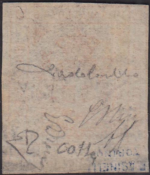 PP25 - 1859 - Scudo di Savoia sormontato da corona reale, c. 80 bistro arancio usato con annullo muto a nove sbarre e scudo di Savoia al centro (18).