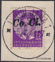 PP708 - 1941 - 10d. violetto con soprastampa a mano in mero Co.Ci. obliqua, usato su frammento (12Ab)