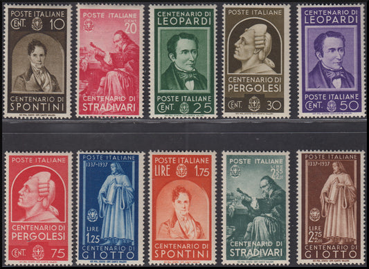 PPP307 - 1938 - Illustrious Men, complete set of 10 new stamps with intact rubber (426/435)