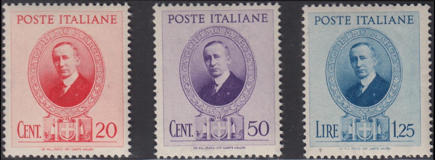 PPP308 - 1938 - In onore di Guglielmo Marconi, serie completa di tre valori nuova con gomma integra (436/8)