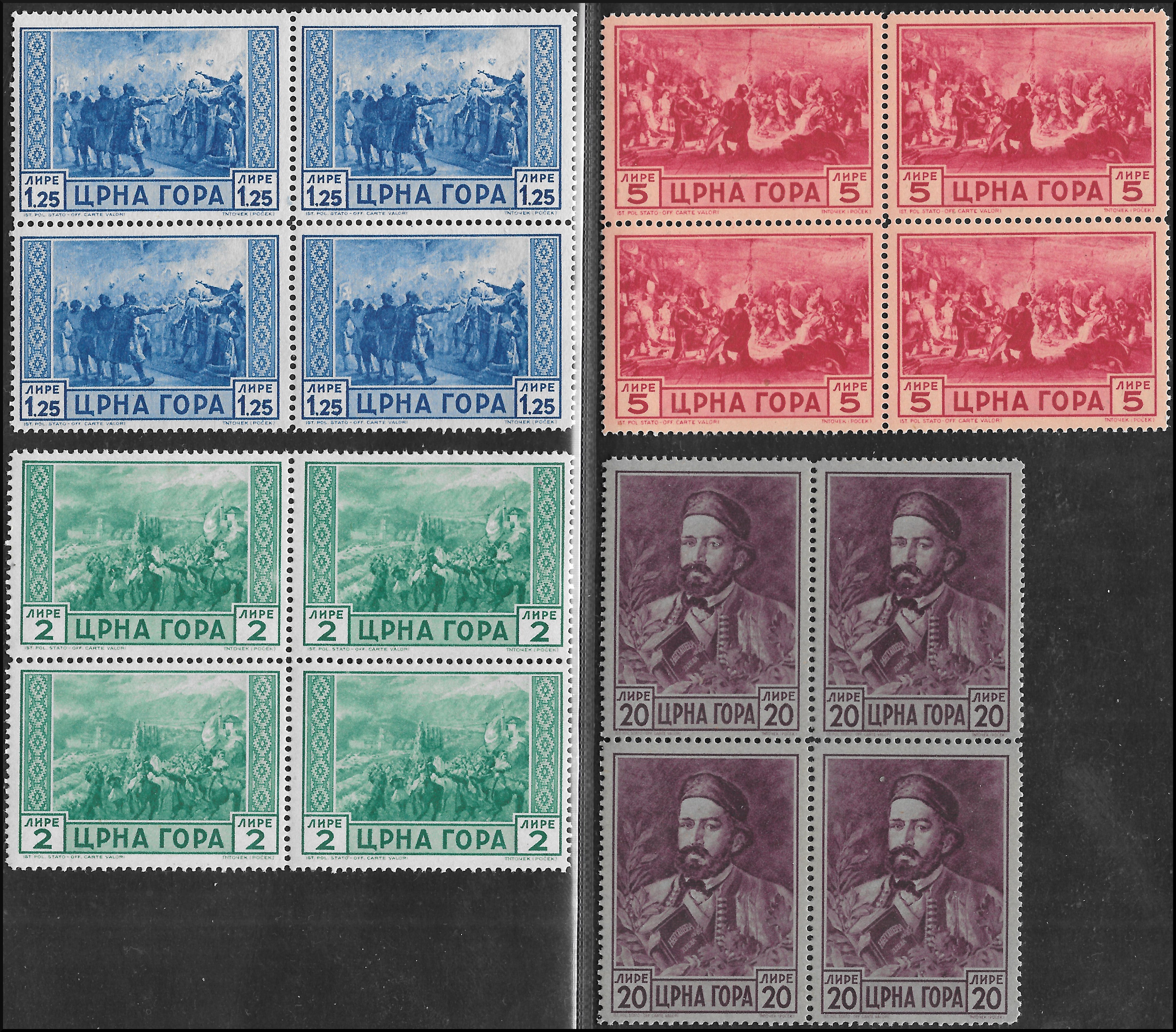 PPP545 - 1943 -  Francobolli del Serto della Montagna, serie completa di Posta Ordinaria in quartine nuove gomma integra (60/69)