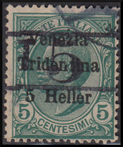 PPP618 - 1918/19 - Trentino Alto Adige, ufficio di Bolzano 3, Leoni 5c. verde sopastampato "T 5" tra due righe orizzontali usato (BZ3/11)
