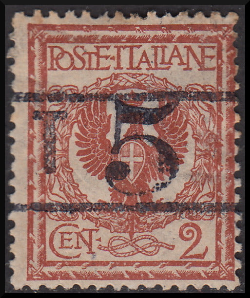 PPP620 - 1918 - Trentino Alto Adige, ufficio di Bolzano 3, segnatasse provvisorio Floreale c. 5 su c. 2 rosso bruno con soprastampa orizzontale T e cifra di corpo più grande tra due righe, nuovo (BZ3/10)