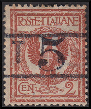 PPP620 - 1918 - Trentino Alto Adige, ufficio di Bolzano 3, segnatasse provvisorio Floreale c. 5 su c. 2 rosso bruno con soprastampa orizzontale T e cifra di corpo più grande tra due righe, nuovo (BZ3/10)