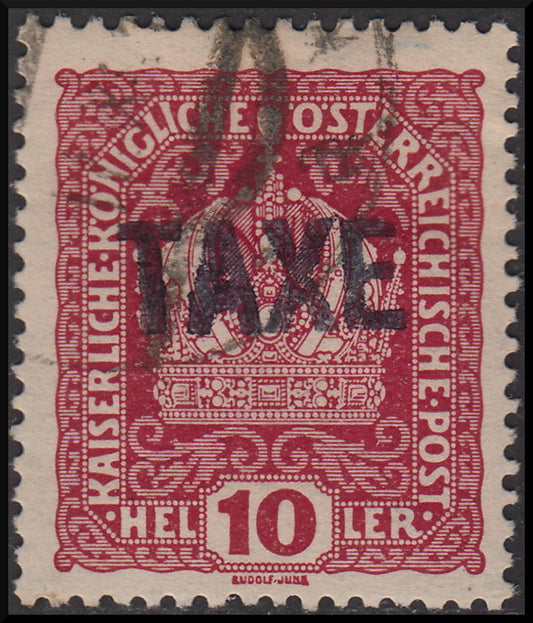 PPP629 - 1918 - Trentino Alto Adige, ufficio di Bolzano 3, francobollo d'Austria da 10 heller lacca con soprastampa orizzontale TAXE orizzontale in nero senza cifra, nuovo (BZ3/24)