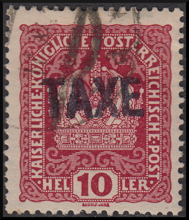 PPP629 - 1918 - Trentino Alto Adige, Bolzano office 3, Austrian 10 heller lacquer stamp with horizontal overprint TAXE horizontal in black without number, new (BZ3/24)