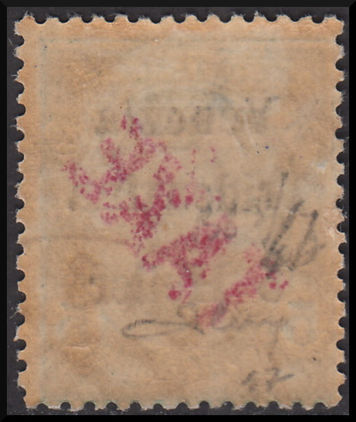 PPP633 - 1918 - Trentino Alto Adige, ufficio di Bolzano 3, segnatasse provvisorio soprastampa Venezia Tridentina 5 heller su c. 5 verde e TAXE diagonale dal basso verso l'alto in colore rosso, usato (BZ3/47)