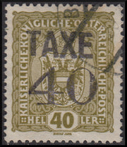 PPP642 - 1918 - Trentino Alto Adige, ufficio di Bolzano 3, francobollo d'Austria da 40 heller oliva con soprastampa orizzontale TAXE in nero e cifra orizzontale, usato (BZ3/72)