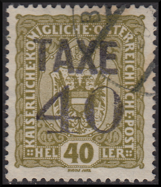 PPP642 - 1918 - Trentino Alto Adige, Bolzano office 3, Austrian 40 heller olive stamp with horizontal TAXE overprint in black and horizontal numeral, used (BZ3/72)