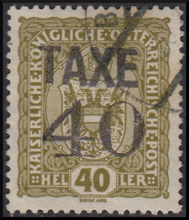 PPP642 - 1918 - Trentino Alto Adige, Bolzano office 3, Austrian 40 heller olive stamp with horizontal TAXE overprint in black and horizontal numeral, used (BZ3/72)