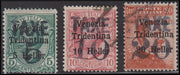 PPP648 - 1918/19 - Trentino Alto Adige, ufficio di Bolzano 3, francobolli d'Italia sopratampati "Venezia Tridentina" e valore in Heller, + TAXE e nuovo valore, serie usata. (BZ3/77/79)