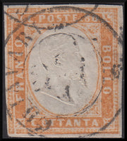 PPP669 - 1858 - IV emissione c. 80 bistro arancio usato a CHIAVARI, gradazione di colore molto bella (17)