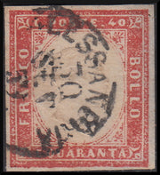 PPP673 - 1858 - IV emissione c. 40 rosso carminato usato Alessandria 30 SET 59 (16Bb)