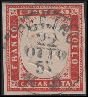 PPP674 - 1857 - IV emissione c. 40 rosso scarlatto usato "TORINO 22 OTTO 57" (16A)