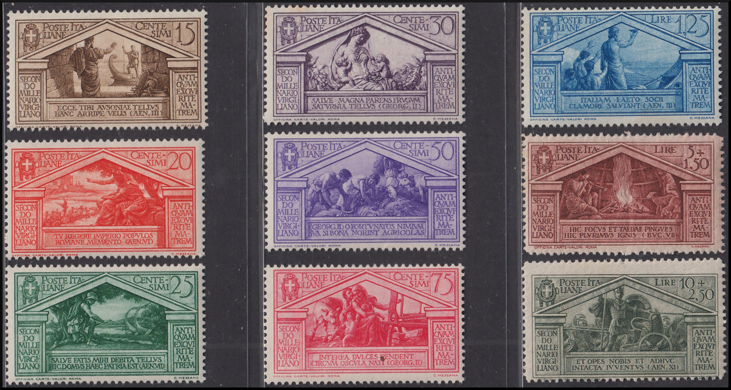 PPP734 - 1930 - Bimillenario della nascita di Virgilio serie completa di Posta Ordinaria + Posta Arera nuova con gomma integra, un paio di valori con gomma bicolore (282/290 + A21/A24).