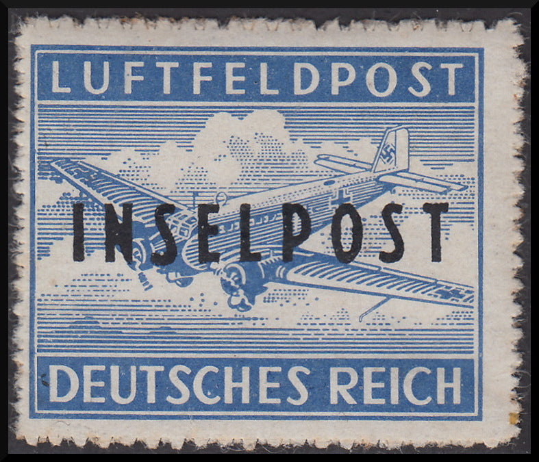 PPP735 - 1945 - Occupazione tedesca dell'Egeo, francobollo di franchigia militare celeste perforazione a zig-zag e soprastampa INSELPOST (emissione di RODI) nuovo gomma originale (2)
