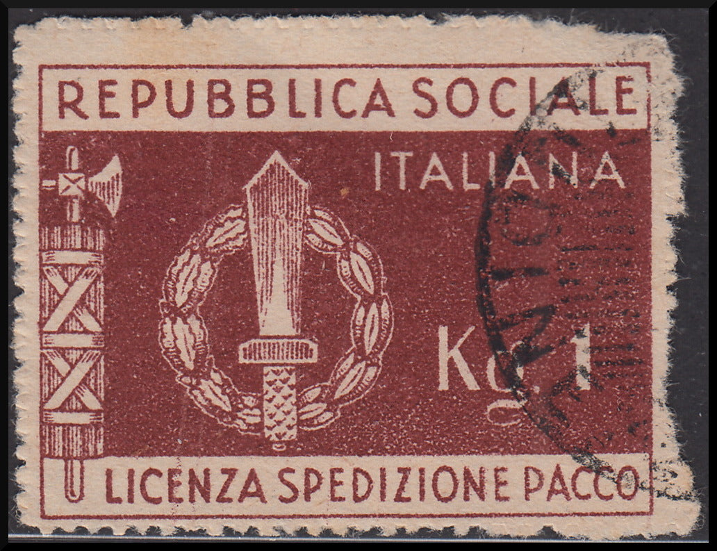 PPP736 - 1944 - Emblemi della RSI, esemplare bruno rosso fino a Kg. 1 per Franchigia Militare usato (1)