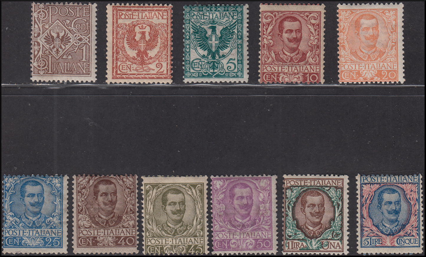 PPP745 - 1901 - Floreale, serie completa di posta ordinaria nuova con gomma originale (68/78)