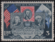 PPP752 - 1947 - Centenario del primo francobollo USA, 3L. grigio rosso e azzurro con varietà "Stampa dell'azzurro recto-verso" nuovo gomma integra (331fb)