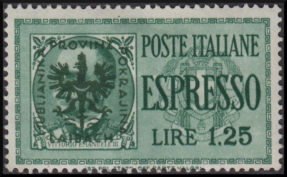 PPP777 - 1944 - Espresso d'Italia soprastampato i colore verde scuro, L. 1,25 verde nuovo con gomma originale (E1)