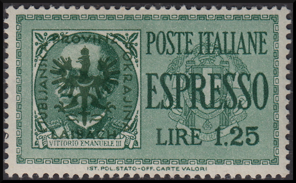 PPP778 - 1944 - Espresso d'Italia soprastampato i colore verde scuro, L. 1,25 verde nuovo con gomma originale (E1)