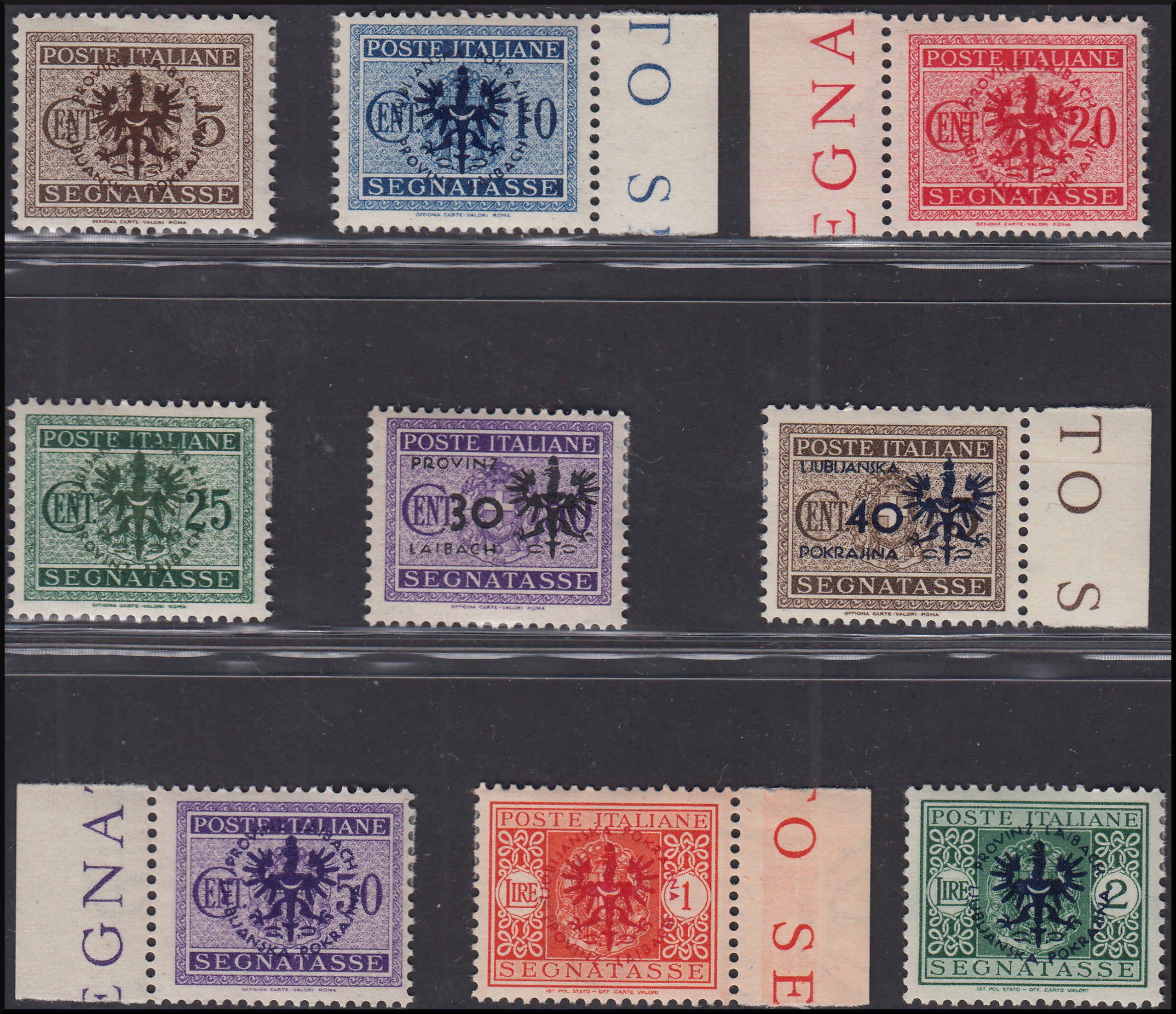 PPP783 - 1944 - Segnatasse d'Italia soprastampate, serie di nove valori nuova con gomma originale (1/9)