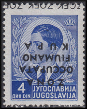 PPP802 - 1941 - Francobolli di Jugoslavia con soprastampa "Zona Occupata Fiumano-Kupa" capovolta, 4d. oltremare nuovo con gomma integra (6a)