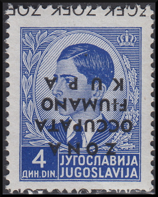 PPP802 - 1941 - Stamps of Yugoslavia with overprint "Fiumano-Kupa Occupied Zone" reversed, 4d. new overseas with intact tire (6th)