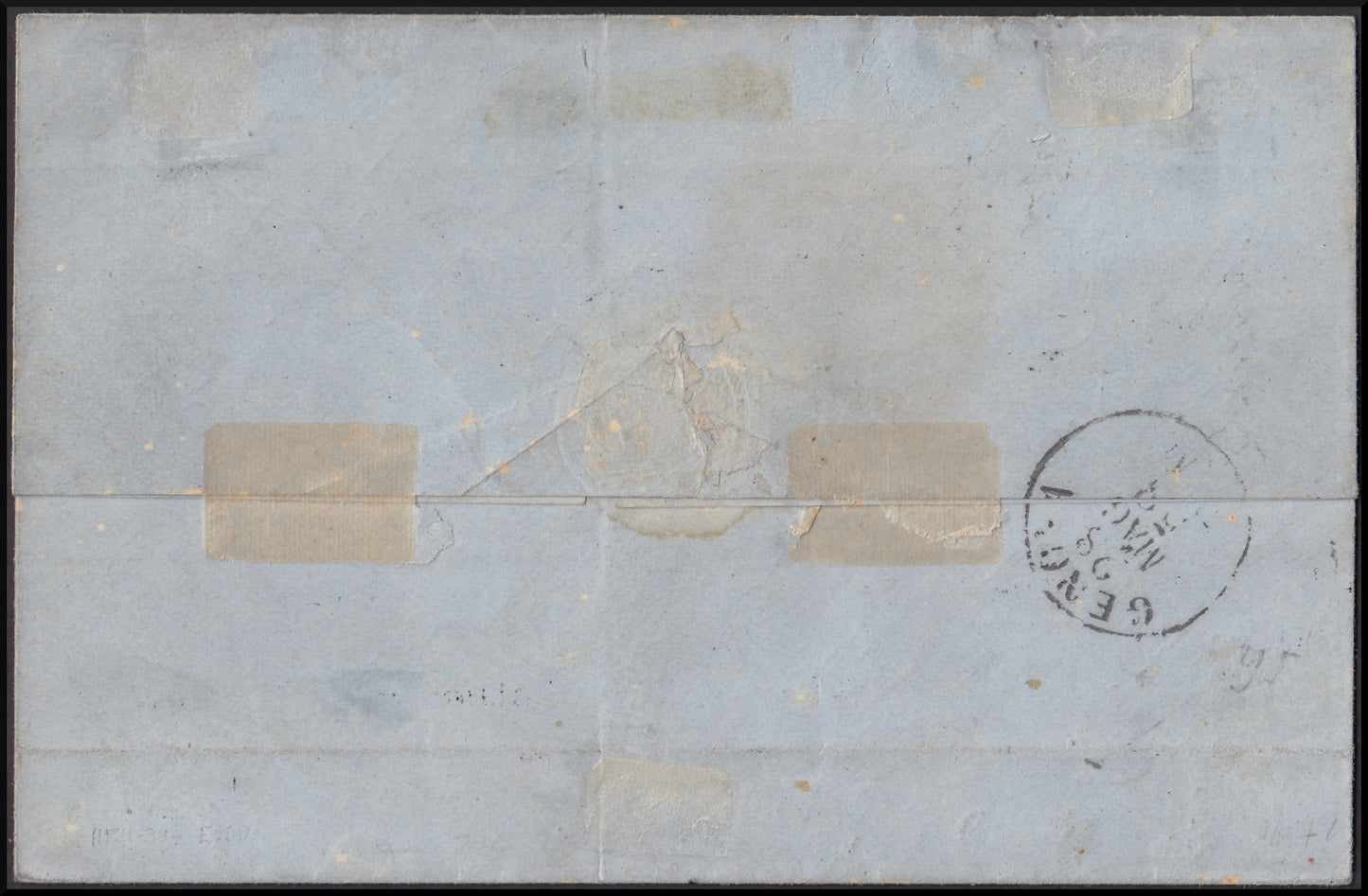 PR025 - 1855 - Duchy of Parma, 1st issue c. 10 white strip of 3 copies on letter from Borgo S. Donnino for Frame 6/8/55 (2, points R1)