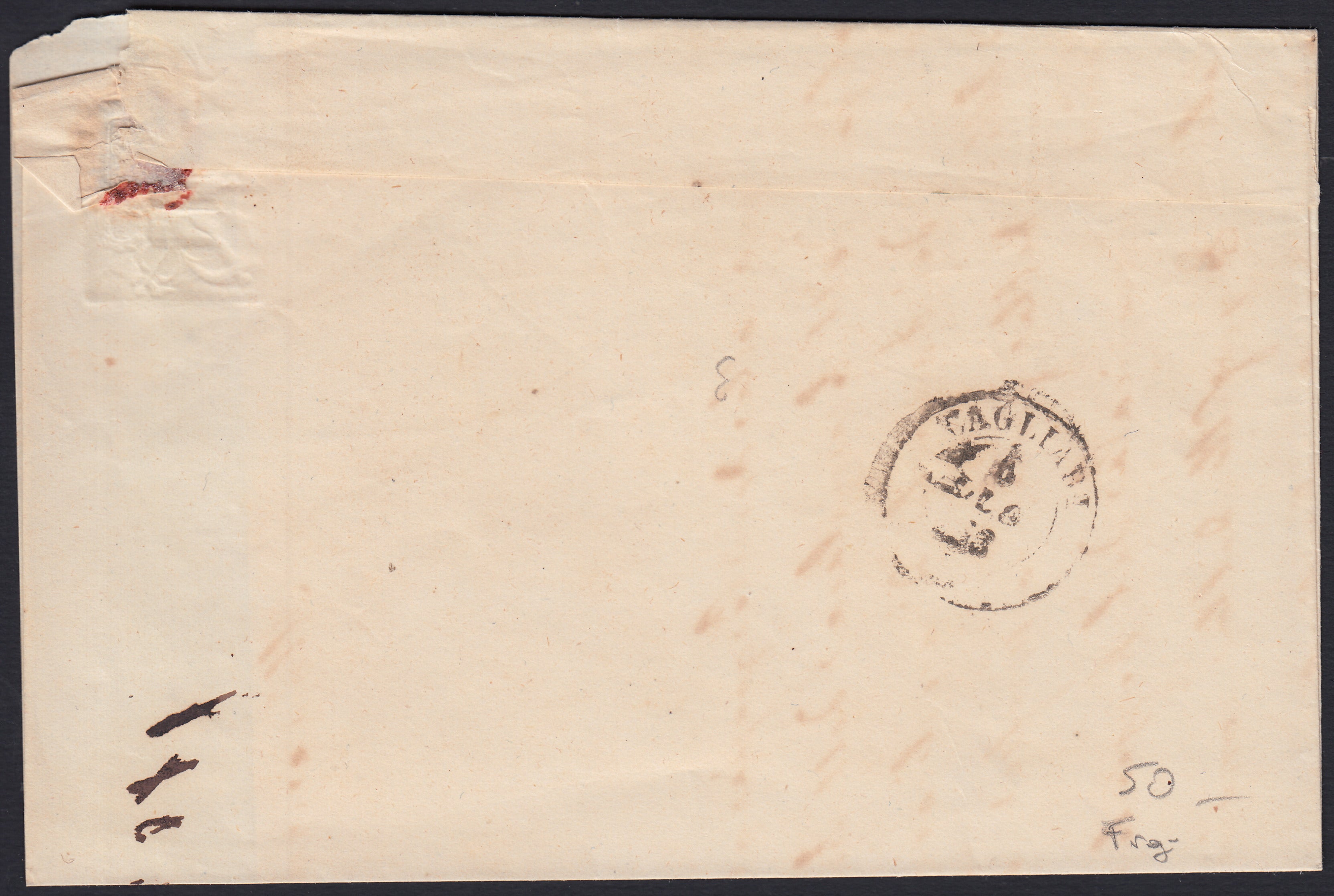 Pref12 - 1858 - Lettera in franchigia da Iglesias per Cagliari 6/7/58 bella!