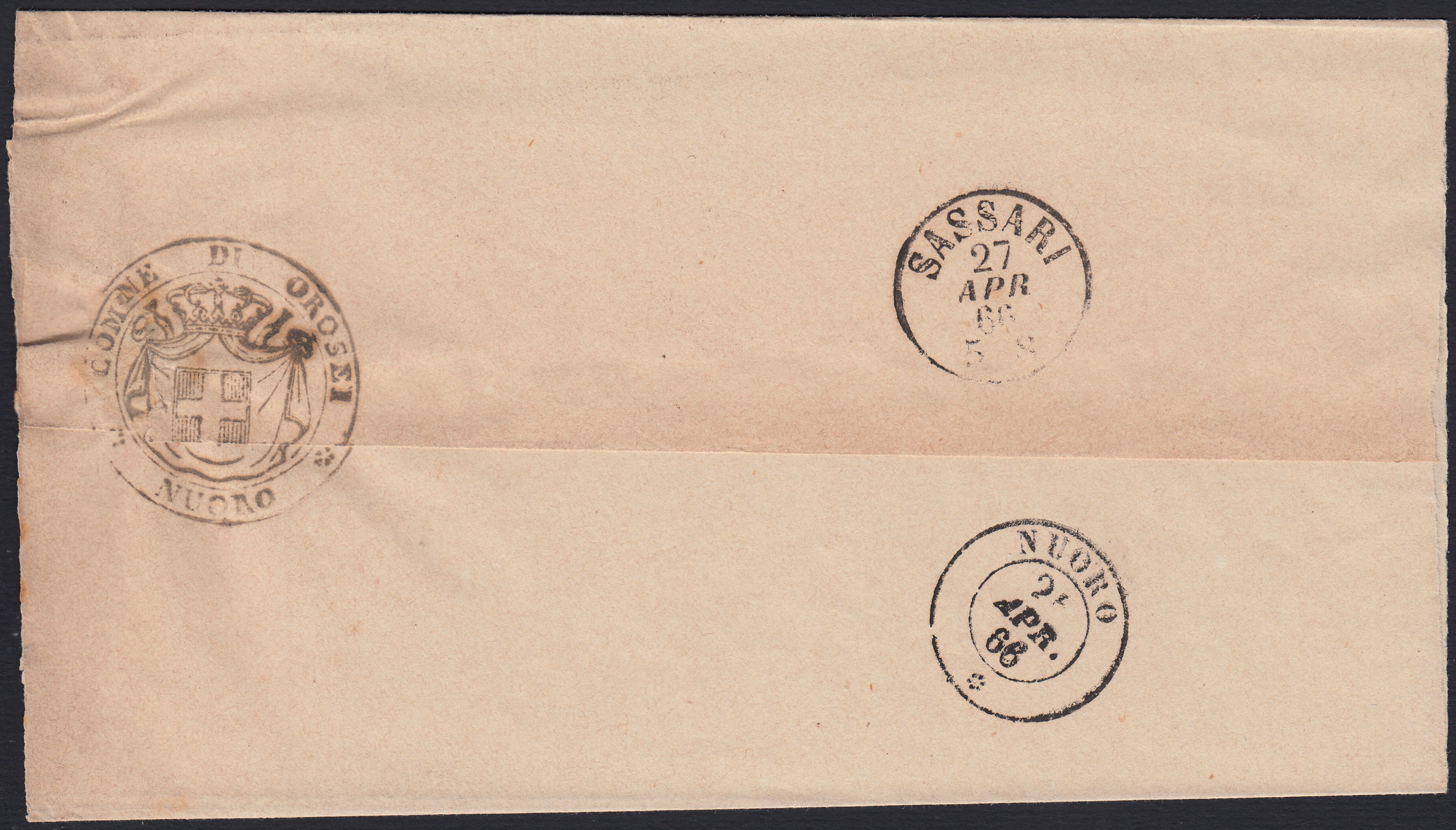 Pref20 - 1864 - Lettera in Franchigia da Pozzomaggiore per Alghero 17/6/64, annullo punti 13.