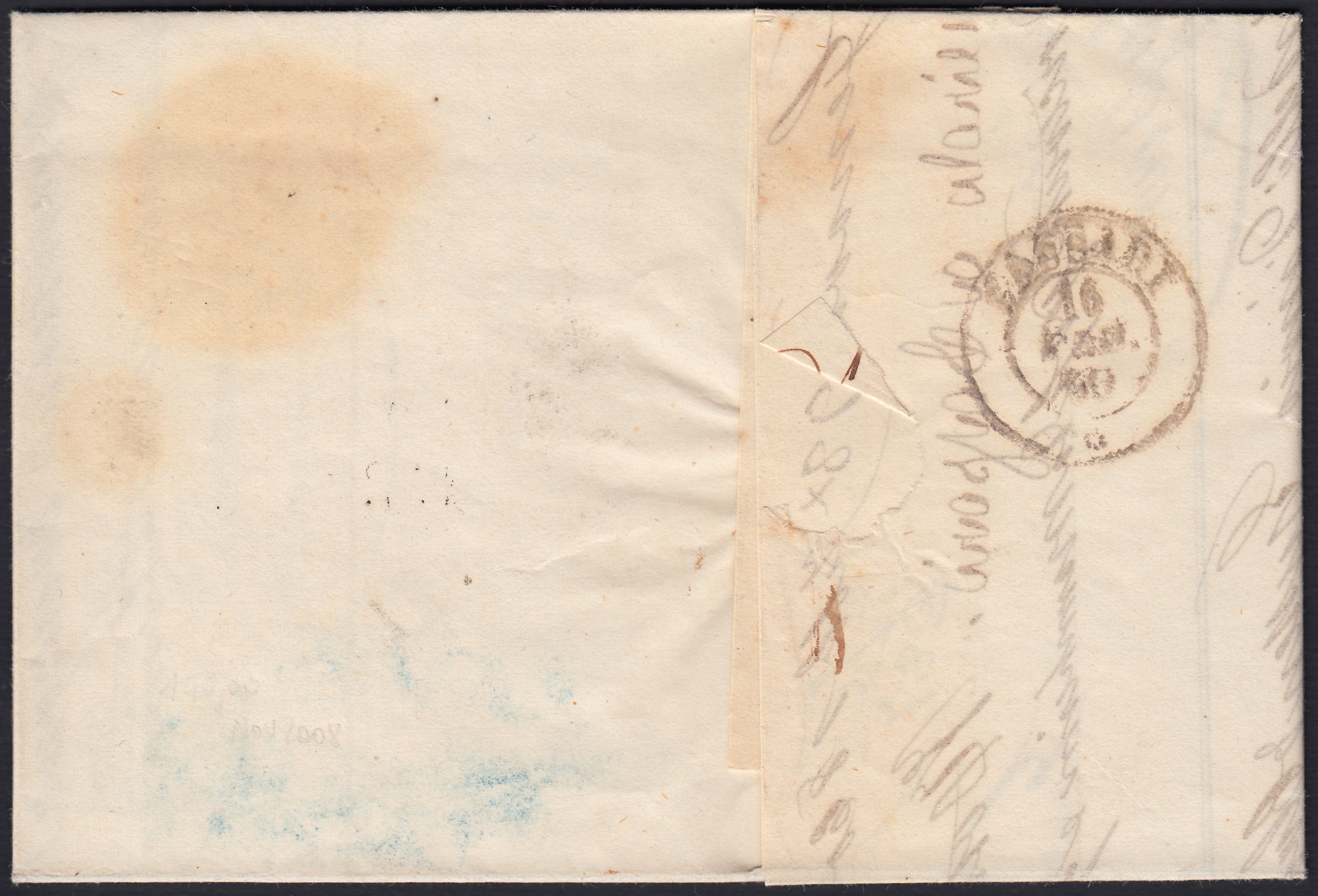 Pref24 - 1860 - Lettera in Porto Assegnato da Genova per Sassari 14/2/60, annullo TERRAFERMA apposto allo sbarco.