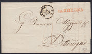 Pref26 - 1859 - Lettera in Porto Assegnato da Sassari per Genova 22/10/59, annullo SARDEGNA rosso apposto allo sbarco.