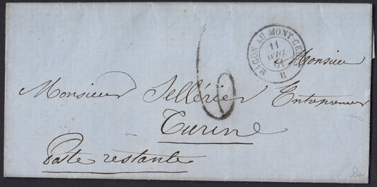 Pref5 - 1861 - Letter sent from Chambery to Turin 11/4/61 forwarded to Mont Cenis.