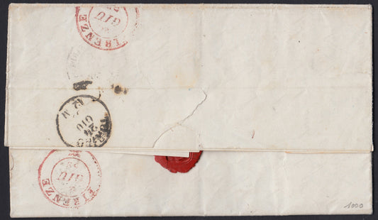 Pref7 - 1859 - Letter sent from Calcinate to Florence 22/6/59, unstamped, canceled by Sardinian Military Post Headquarters (P.ti 8) 