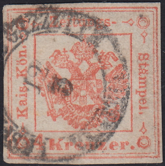 Lotto 116 - Lombardo Veneto, Segnatasse per Giornali, 4kr. vermiglio usato (4a). Certificato Paolo Cardillo.