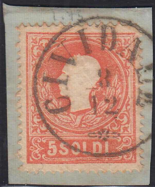 Lotto 120 - Lombardo Veneto, II emissione I tipo s. 5 rosso usato su frammento (25).