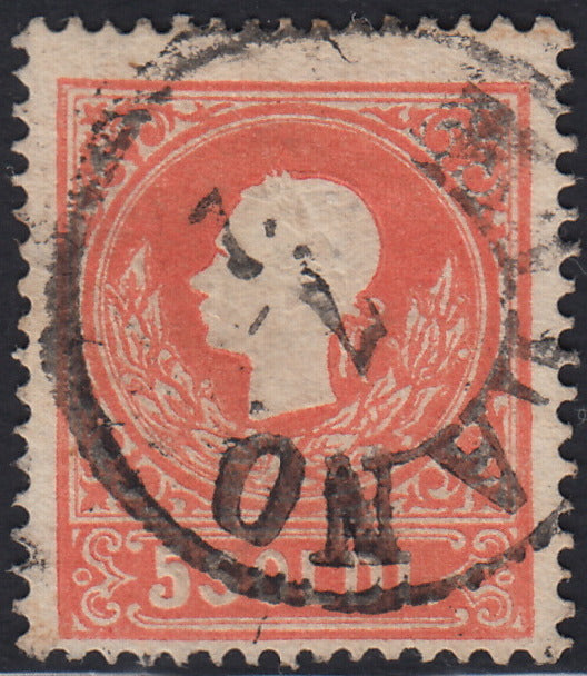 Lotto 121 - Lombardo Veneto, II emissione I tipo s. 5 rosso usato con annullo del tipo C1 di Milano (25).