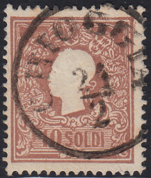 Lotto 123 - Lombardo Veneto, II emissione I tipo s. 10 bruno chiaro usato (26a).